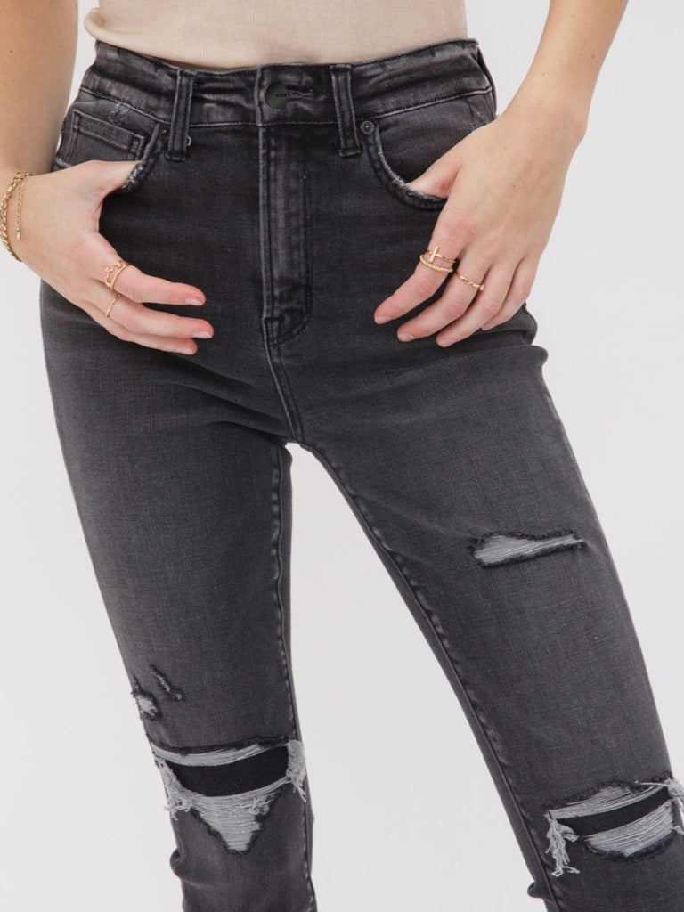 Regina High Rise Charcoal Skinny with Patch