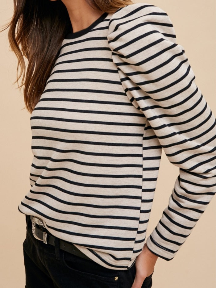 Celeste Puff Sleeve Crewneck - Taupe