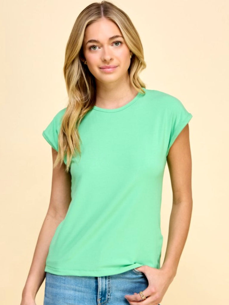 Katrina Ribbed Cap Sleeve Top - Apple Green