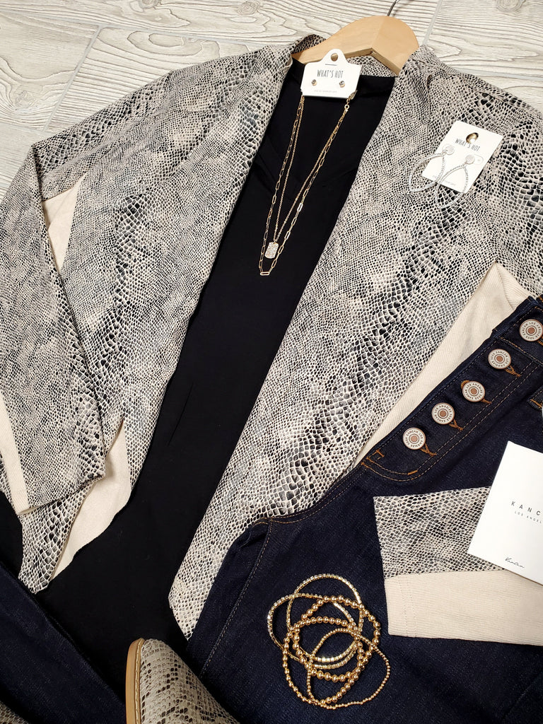 Desi Reptile & Corduroy Waterfall Jacket - Cream