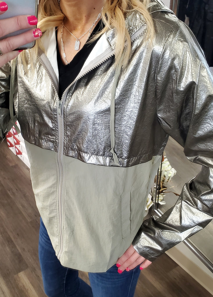 Bexley Metallic Zip-Up Windbreaker - Mint
