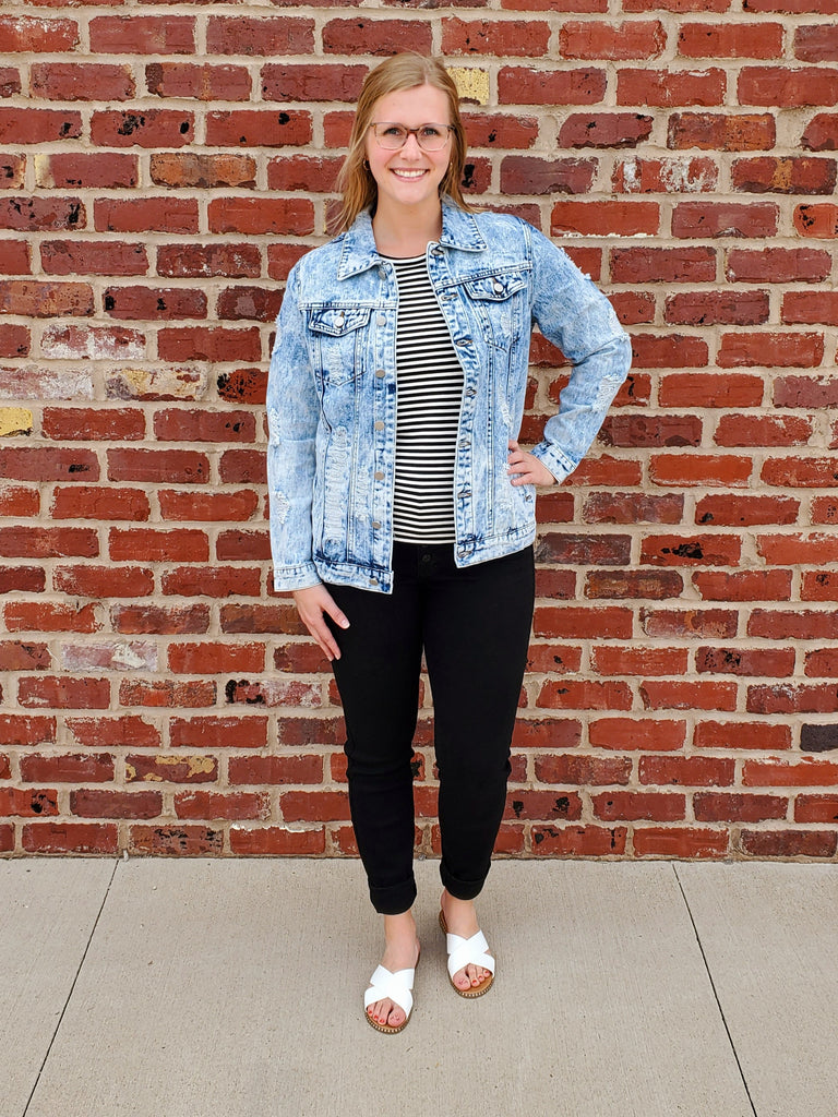 Odessa Oversized Distressed Jean Jacket - Denim
