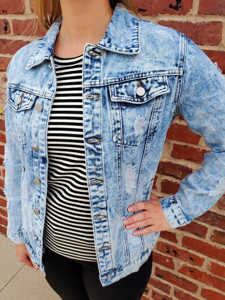 Odessa Oversized Distressed Jean Jacket - Denim