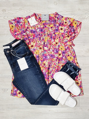 Ayla Scalloped Striped Tank - Red/Pink