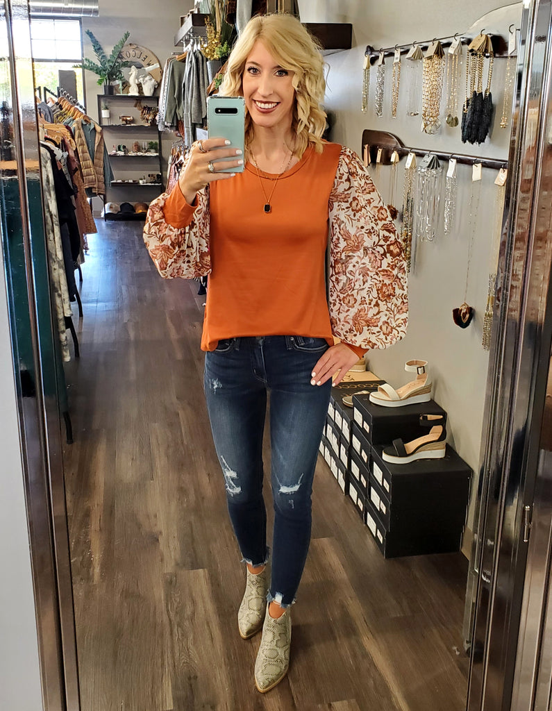 Wrenley Rust/Ivory Balloon Sleeve Shirt