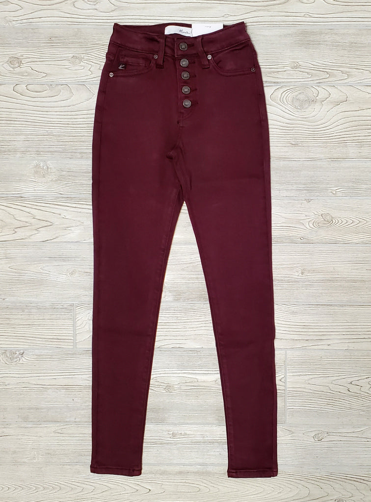 Lexa Button-Fly Burgundy Skinny