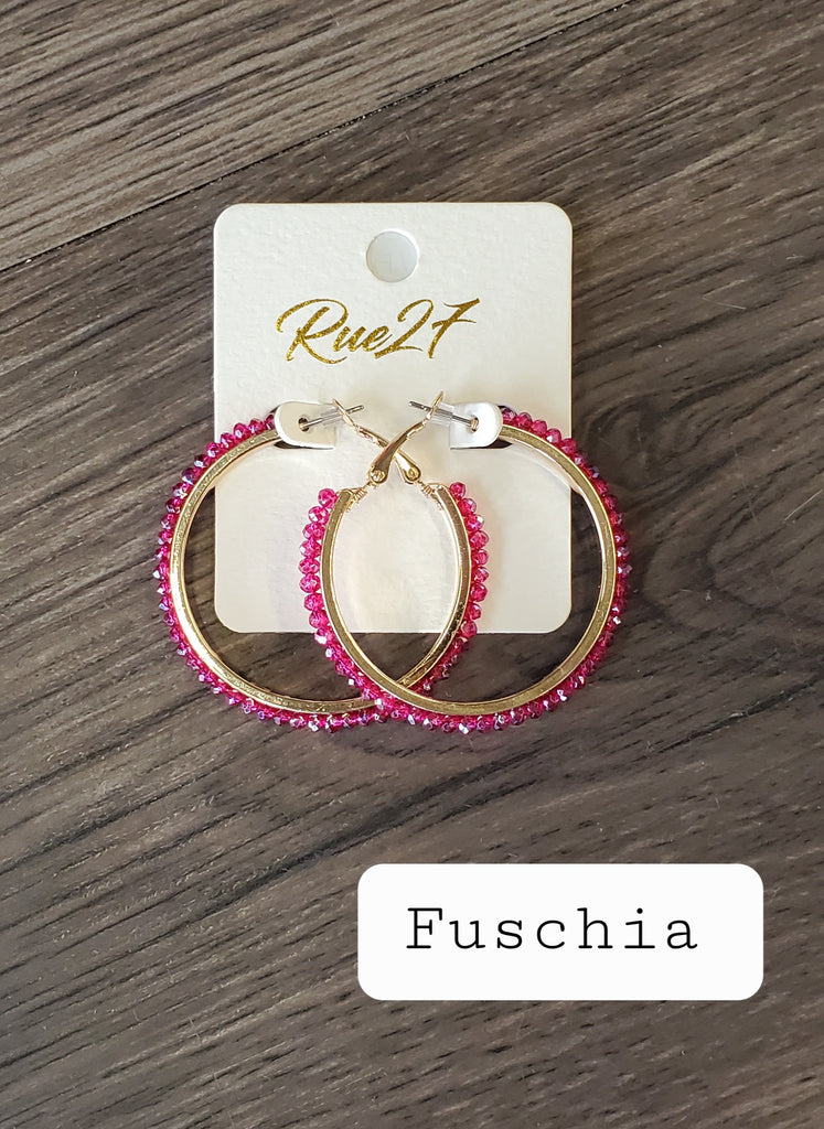 Beaded Hoop Earrings - Brights