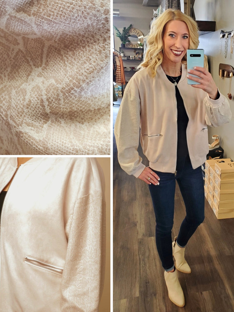 Oaklee Blush Suede Bomber Jacket