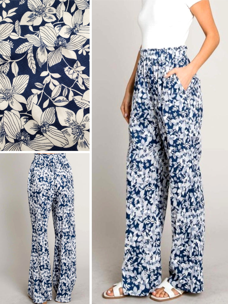 Nadine Floral Pants - Navy