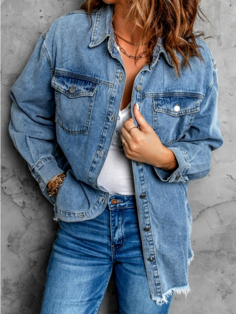 Bridgett Denim Button-Ups with Fringe Hem