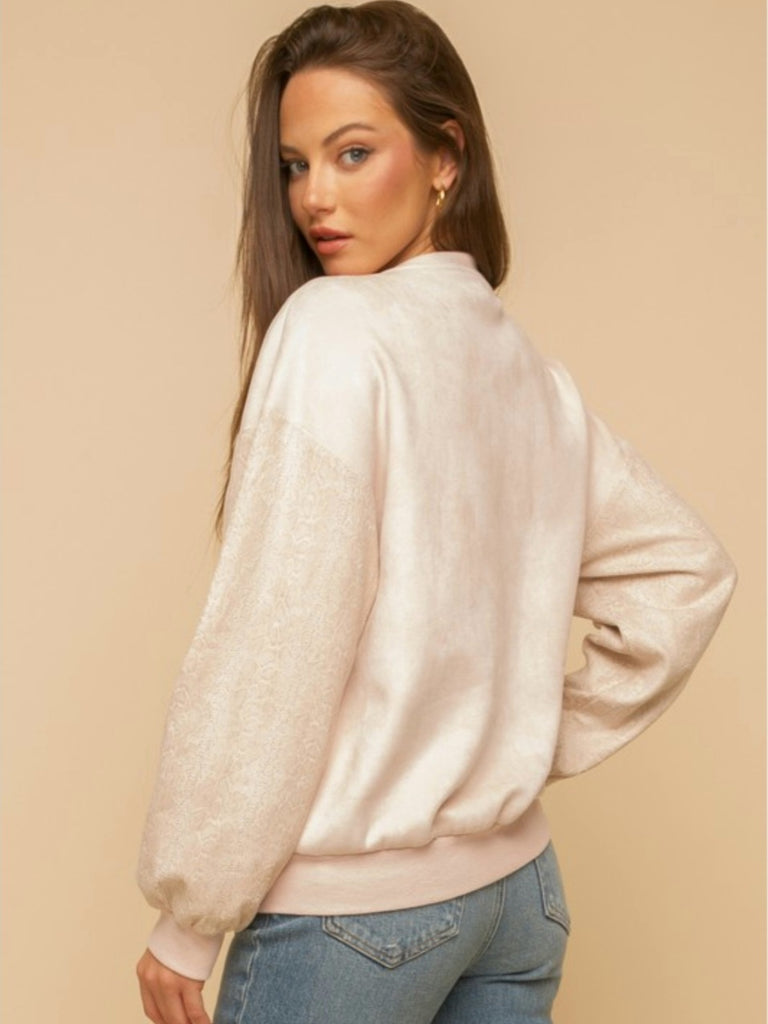 Oaklee Blush Suede Bomber Jacket