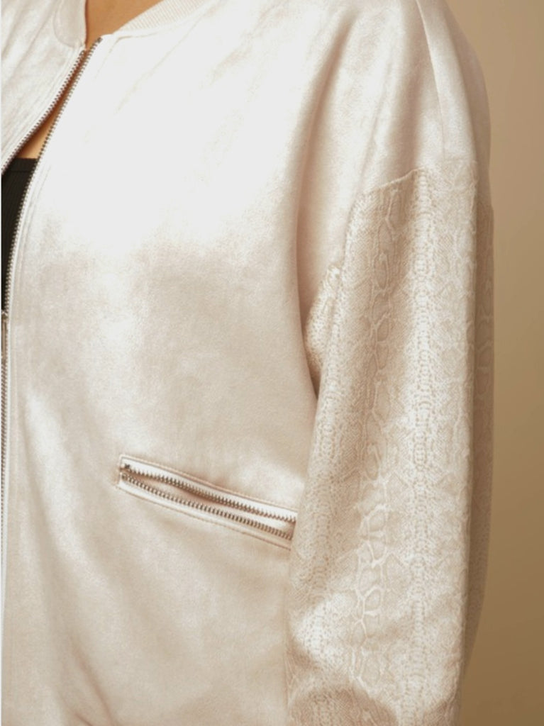 Oaklee Blush Suede Bomber Jacket