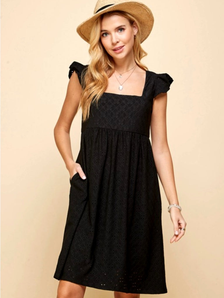 Libby Eyelet Ruffle Shoulder Dress