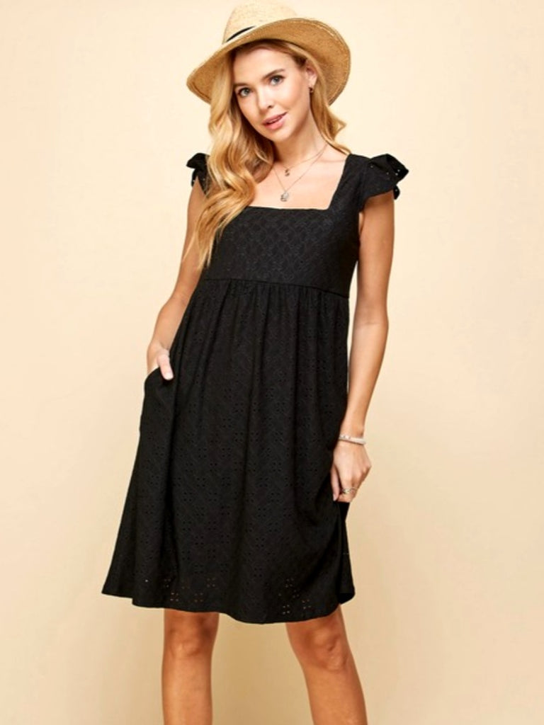 Libby Eyelet Ruffle Shoulder Dress