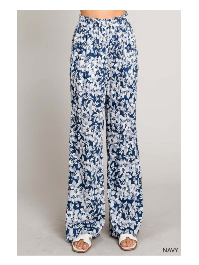 Nadine Floral Pants - Navy