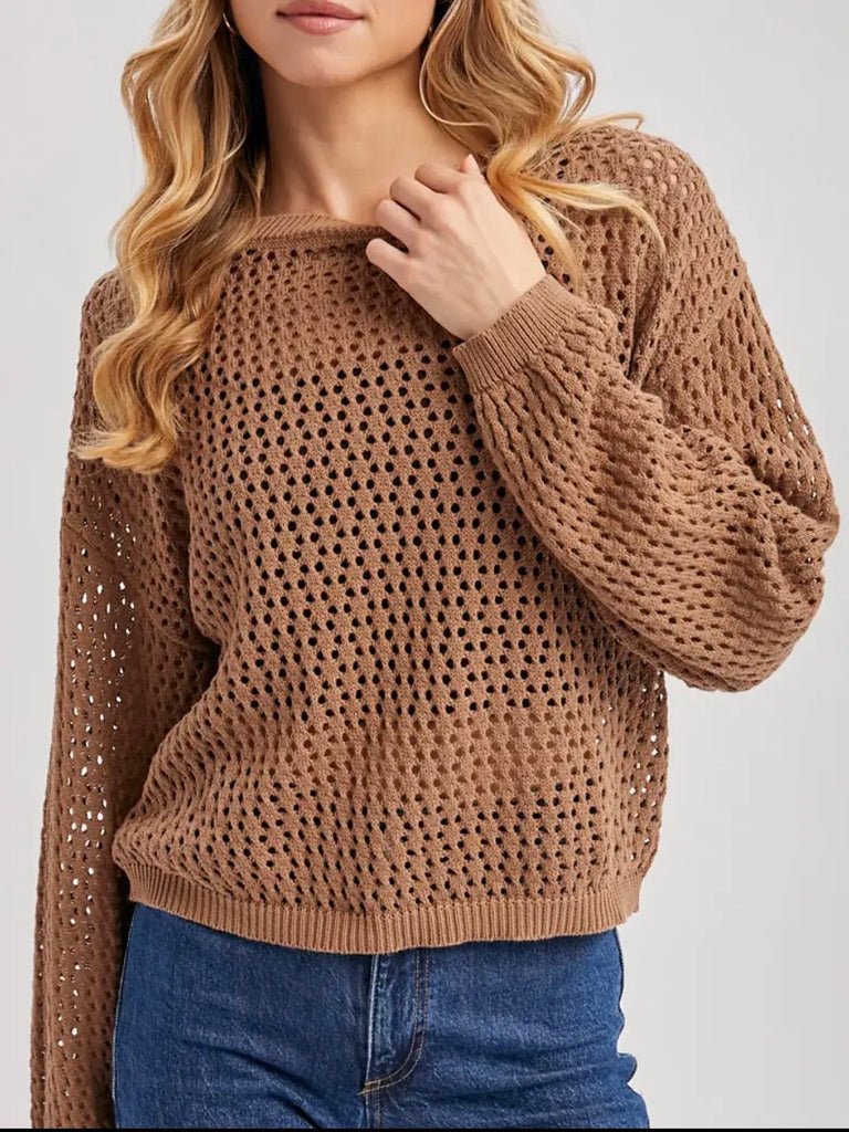 Jane Open Knit Sweater - Mocha