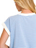 Penny Contrast Striped Loose Tee - Cornflower Blue