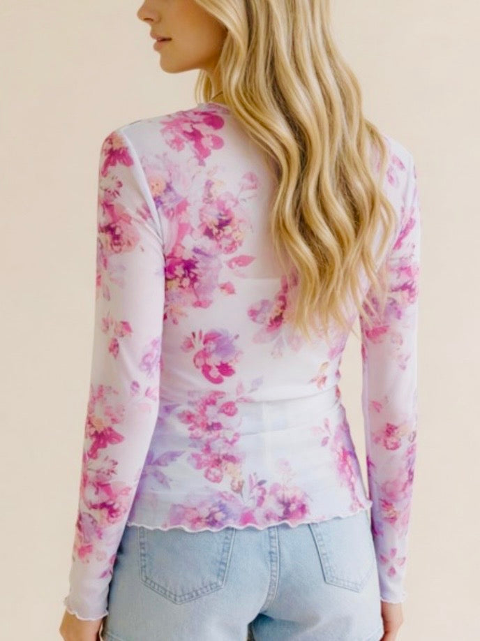 Hanna Mesh Long Sleeve Top - Pink/Purple