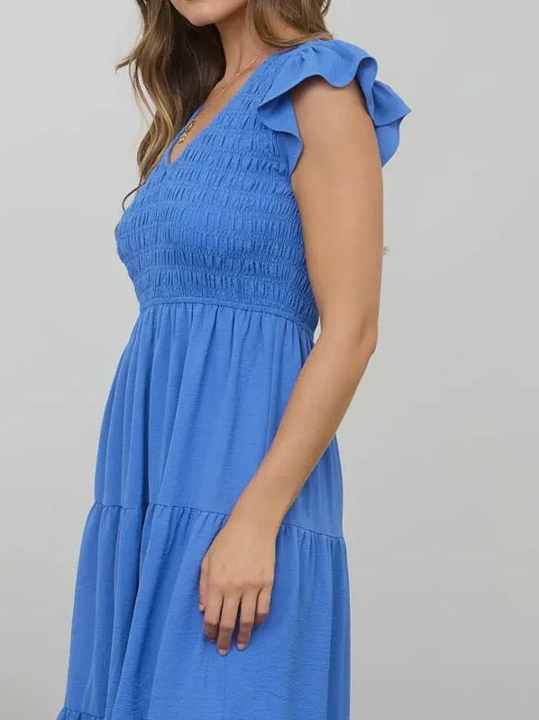 Grace Flutter Sleeve Dress - Blue