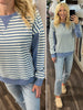 Aubrey Color Blocked Striped Crewneck - Blue