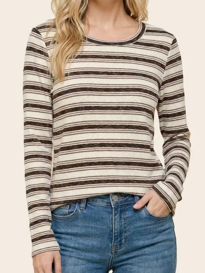 Gemma Striped Long Sleeve - Mocha