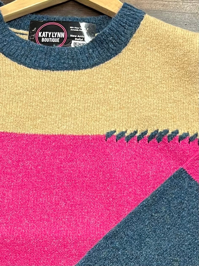 Kaddie Stitches and Stripes Sweater