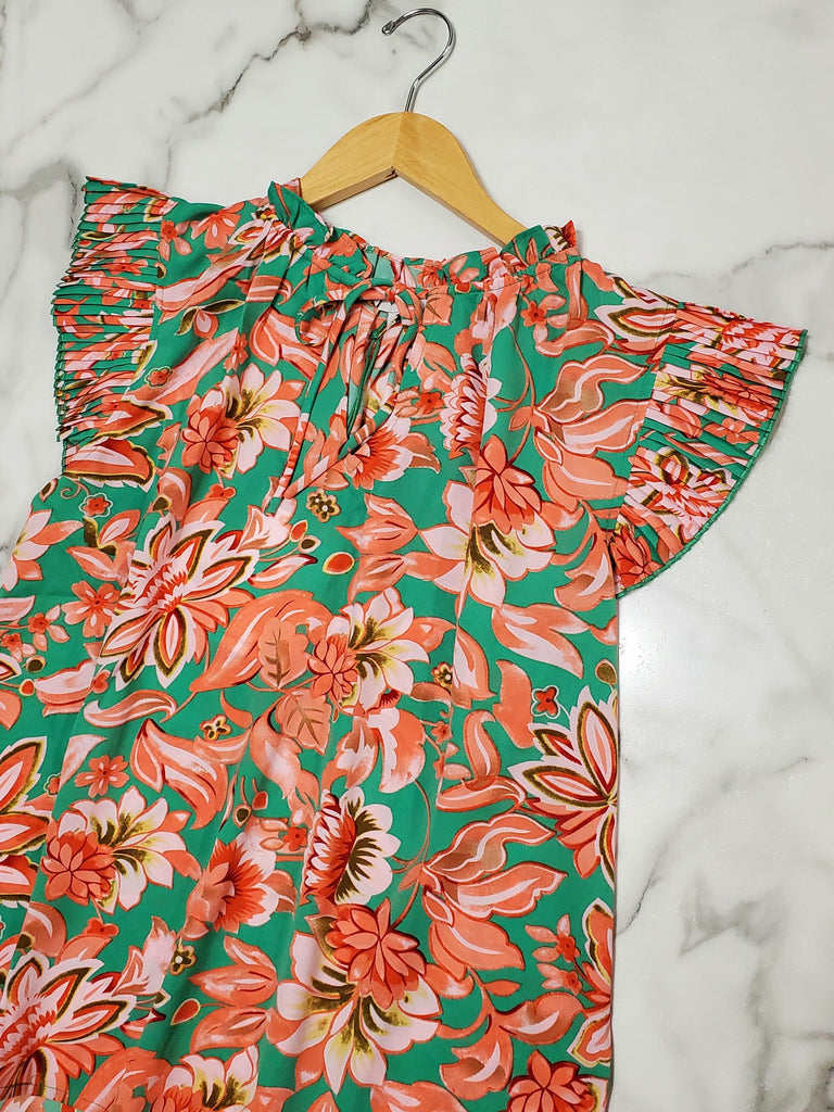 Sasha Watermelon Floral Blouse with Tie