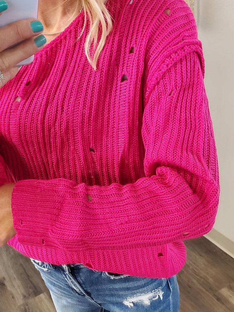 Syd Hot Pink Hole-y Sweater