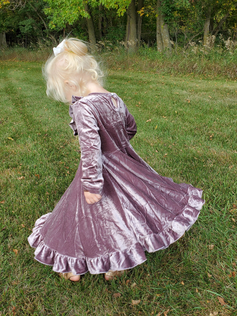 Lena Velvet Ruffle Dress - Plum - KIDS