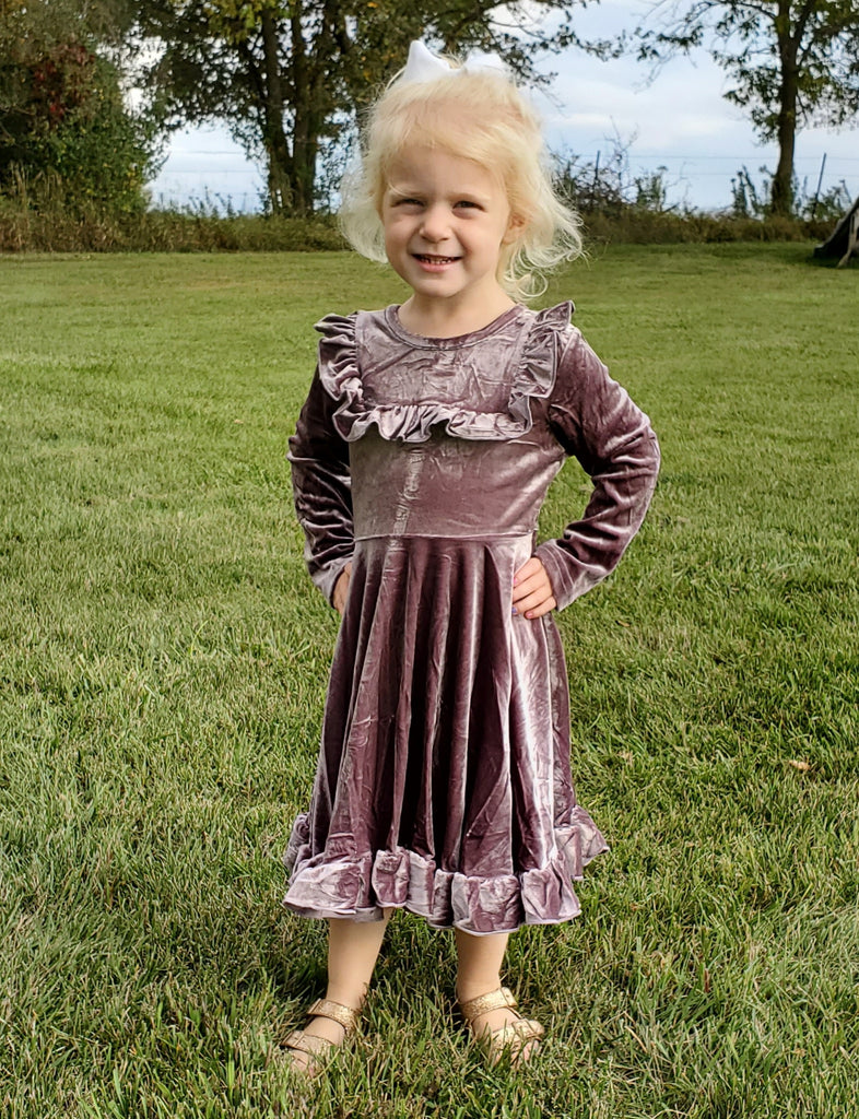 Lena Velvet Ruffle Dress - Plum - KIDS