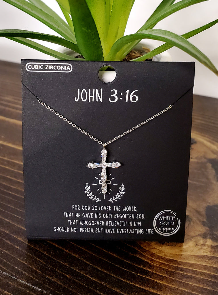 John 3:16 Cross Necklace - Silver