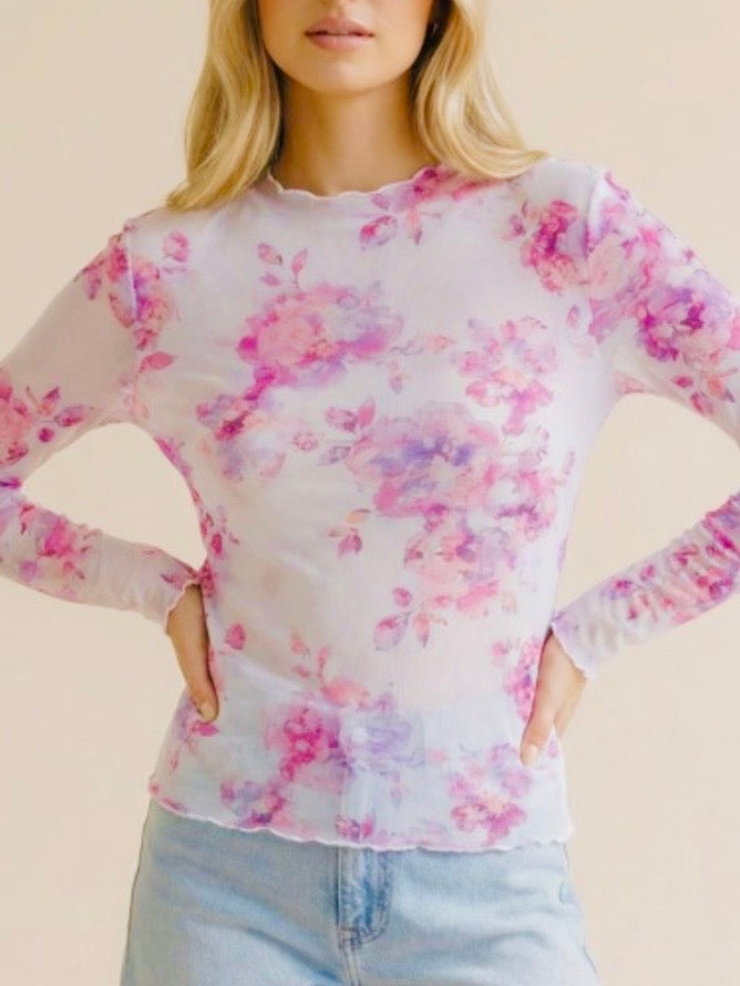 Hanna Mesh Long Sleeve Top - Pink/Purple