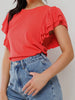 Adelaine Ribbed Ruffle Sleeve - Tomato