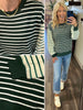 Tami Mixed Stripe Crewneck - Hunter Green
