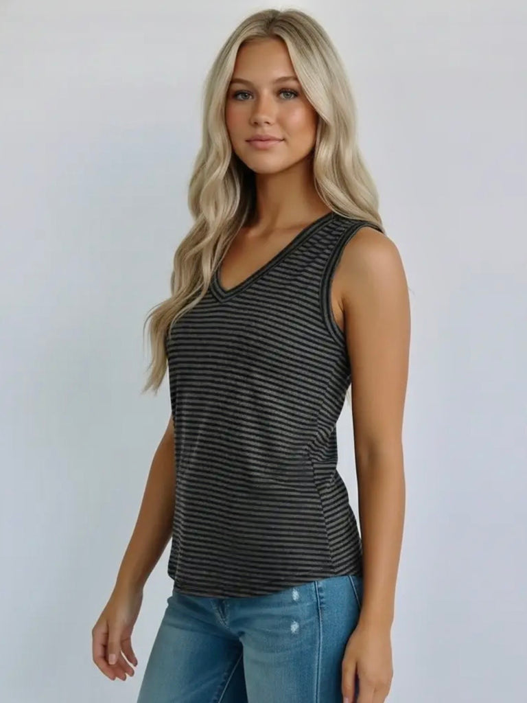Kori V-Neck Tank - Black/Charcoal
