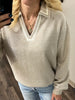 Thea V-Neck Striped Blouse - Tan