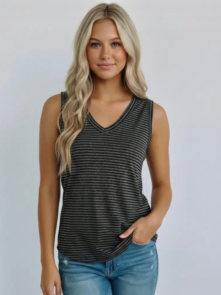 Kori V-Neck Tank - Black/Charcoal