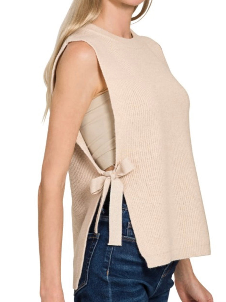 Lauren Side-Tied Sweater Vest - Latte