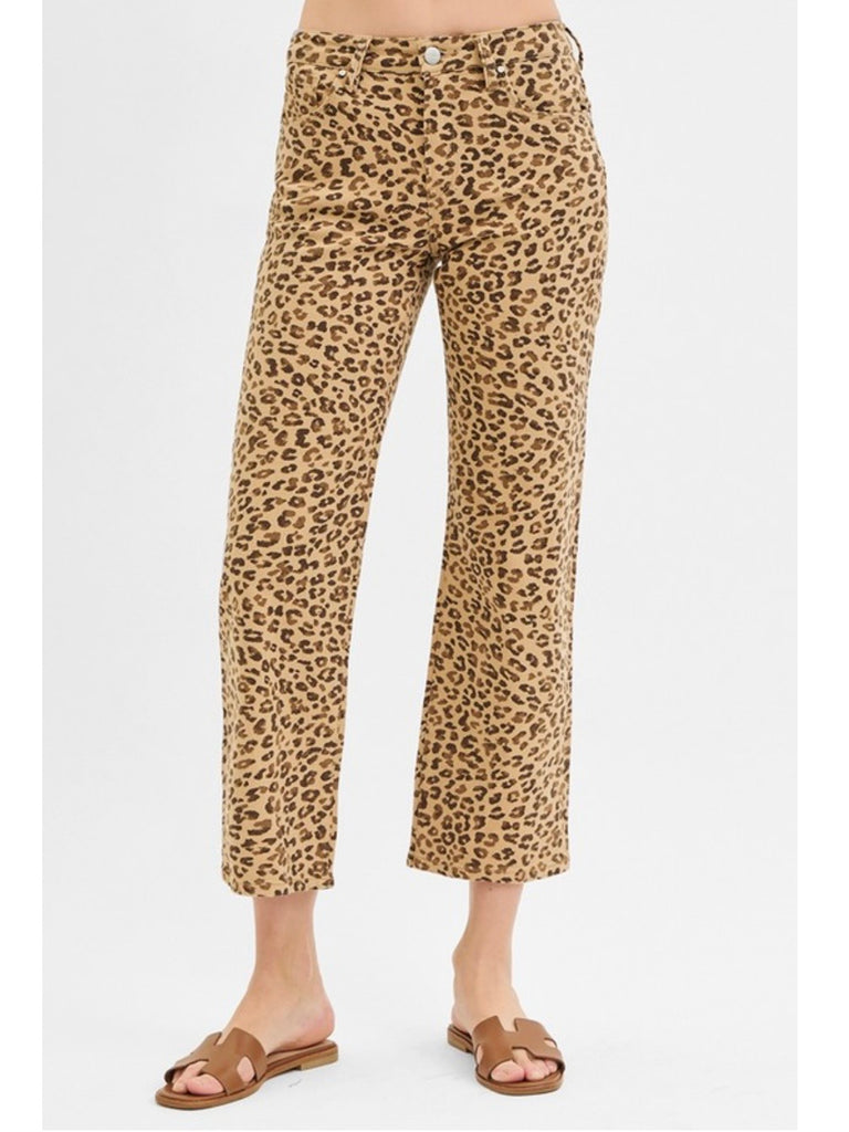 Steph Mid-Rise Straight Ankle Denim - Leopard