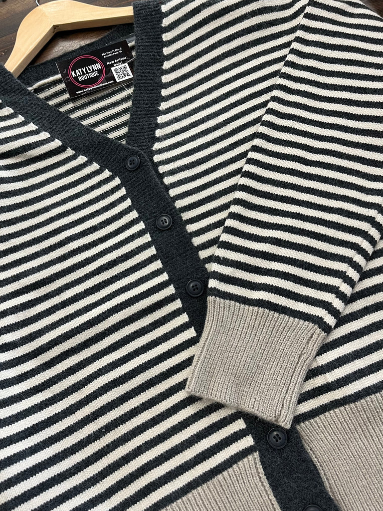 Lacey Colorblock Stripe Cardi - Charcoal