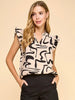 Cassi Ruffled Blouse Tan/Black