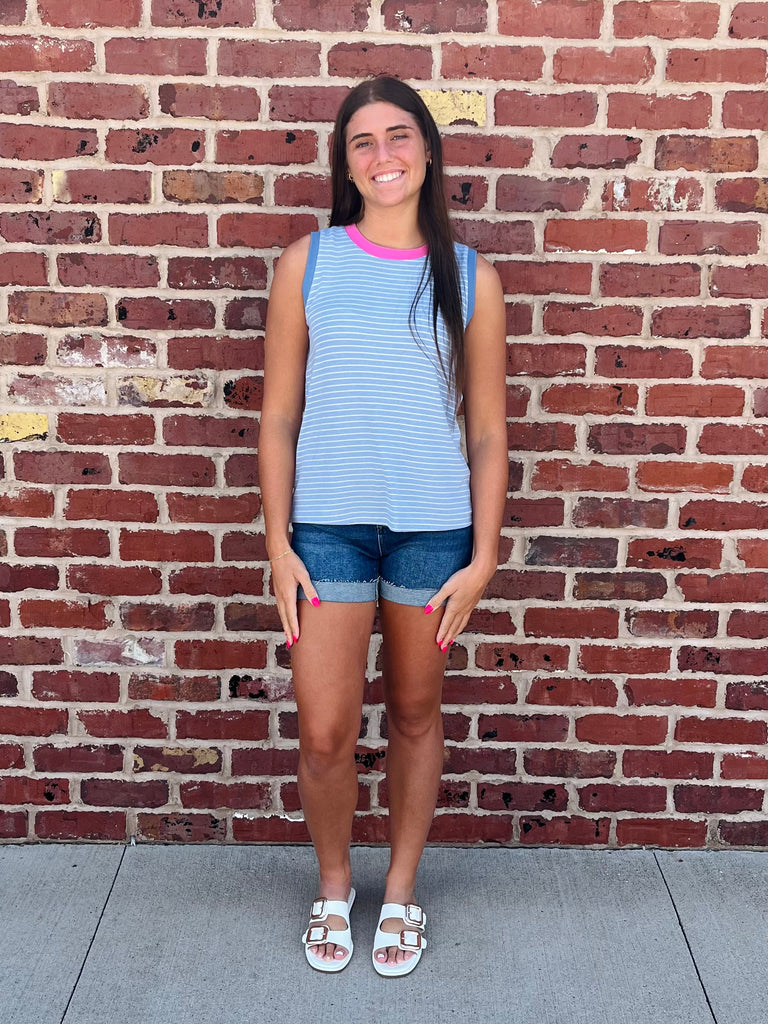 Etta Contrast Tank - Light Blue