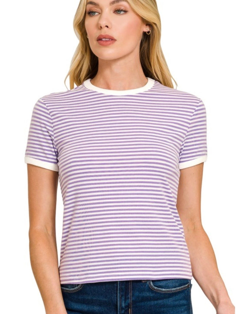Cora Contrast Striped Tee - Lavender