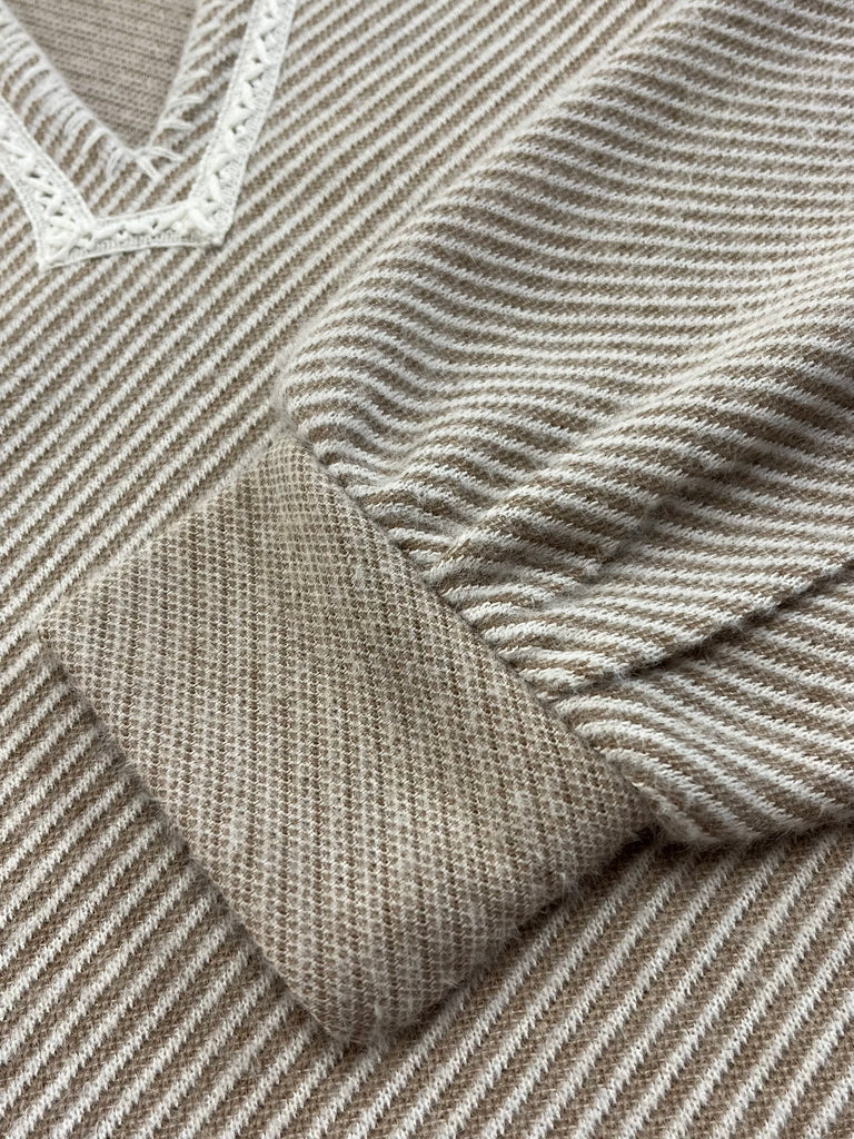 Thea V-Neck Striped Blouse - Tan