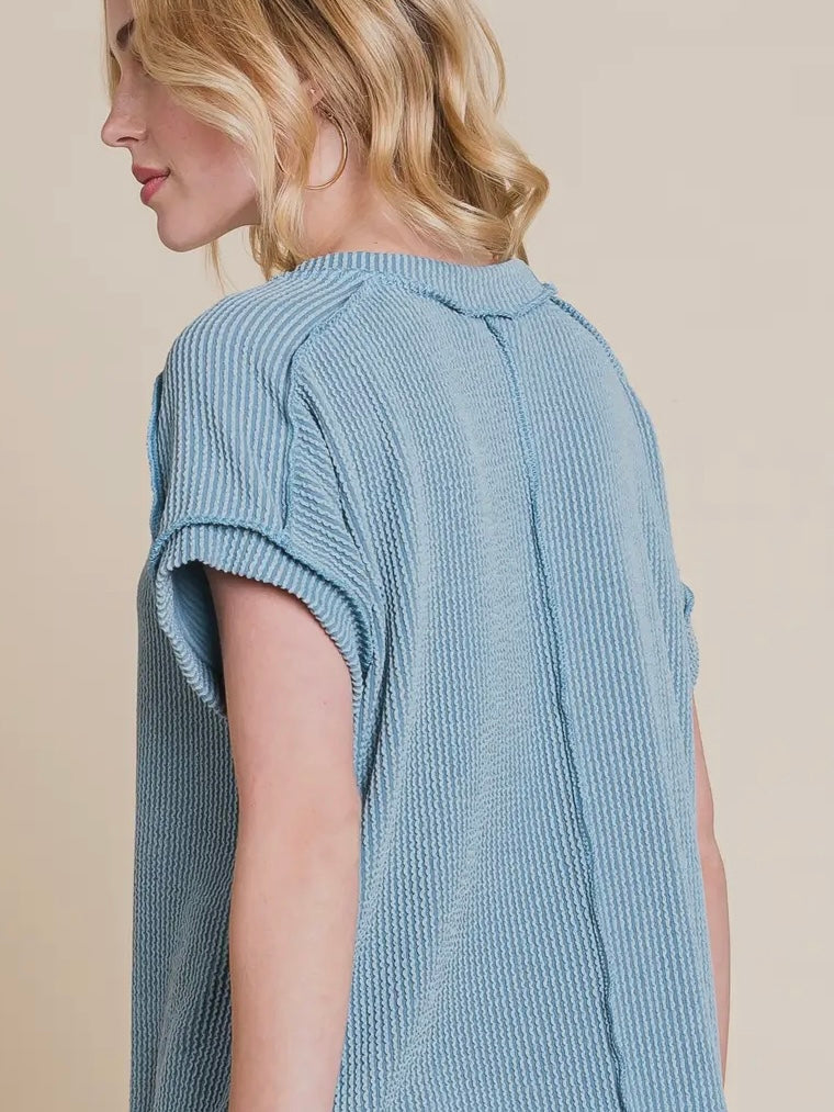 Hallie Ribbed TShirt - Denim