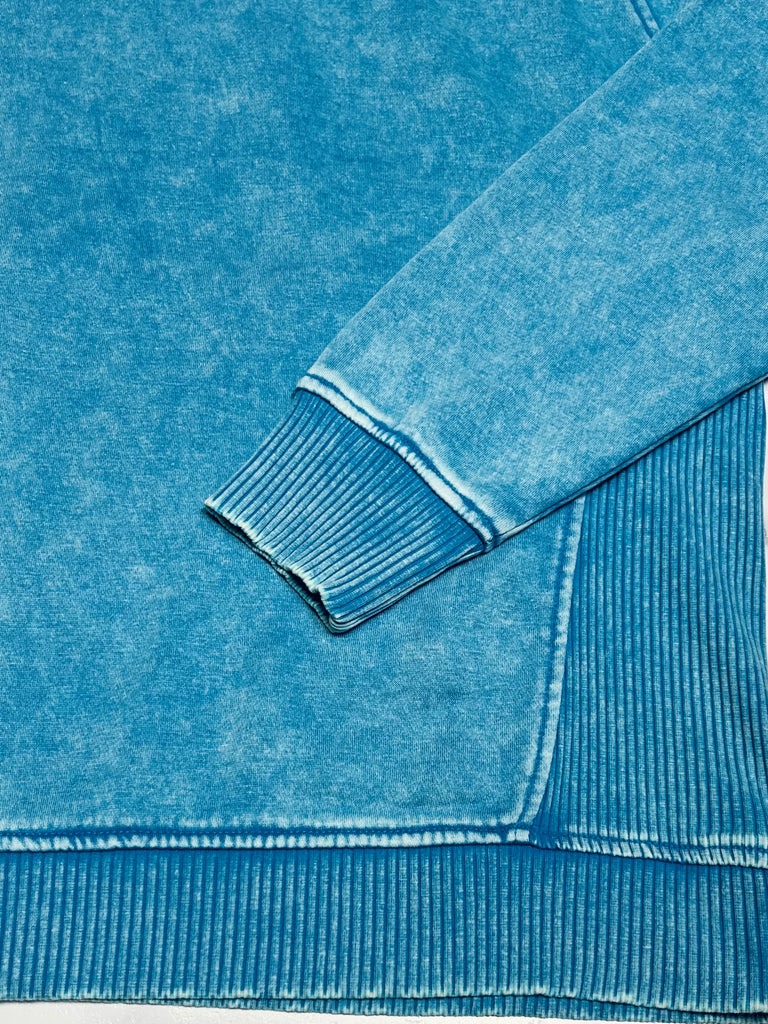Riley Ribbed Accent Pullover - Mineral Washed Teal