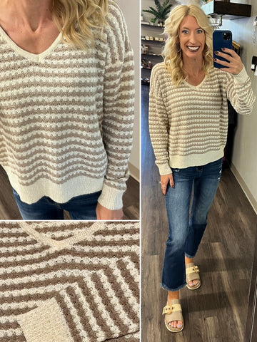 Jenna 2-Tone Ribbed Sweater - Taupe