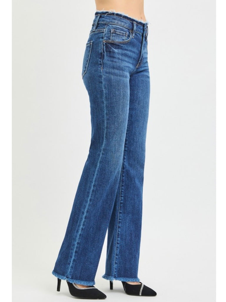 Morgan Mid-Rise Frayed Bootcut Denim