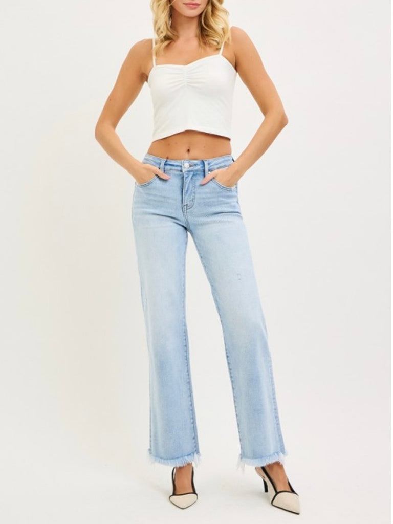 Holly Mid-Rise Light-Wash Straight Denim