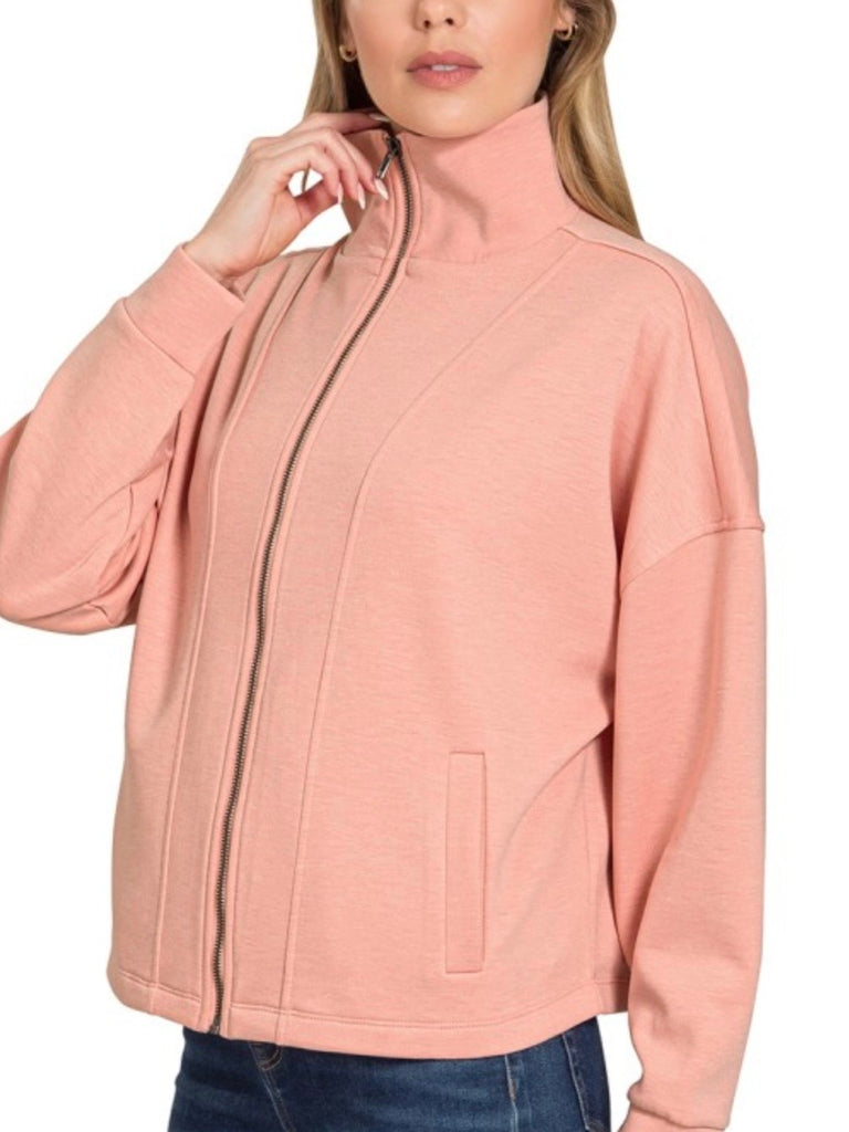 Tinlee Scuba Full-Zip Jacket - Dusty Rose